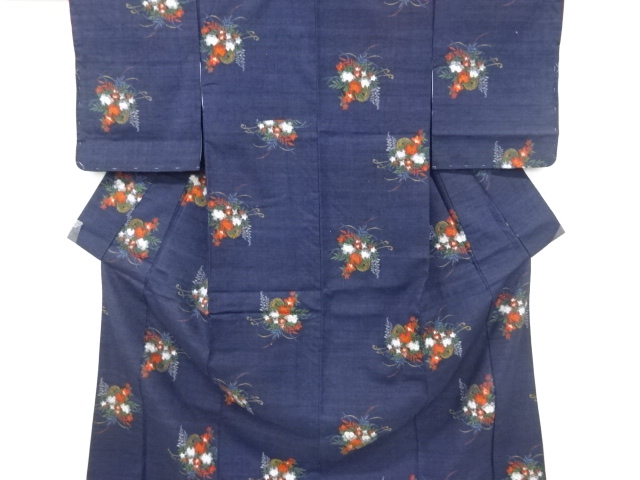 JAPANESE KIMONO / VINTAGE KIMONO / MAWATA TSUMUGI / WOVEN FLORAL CART